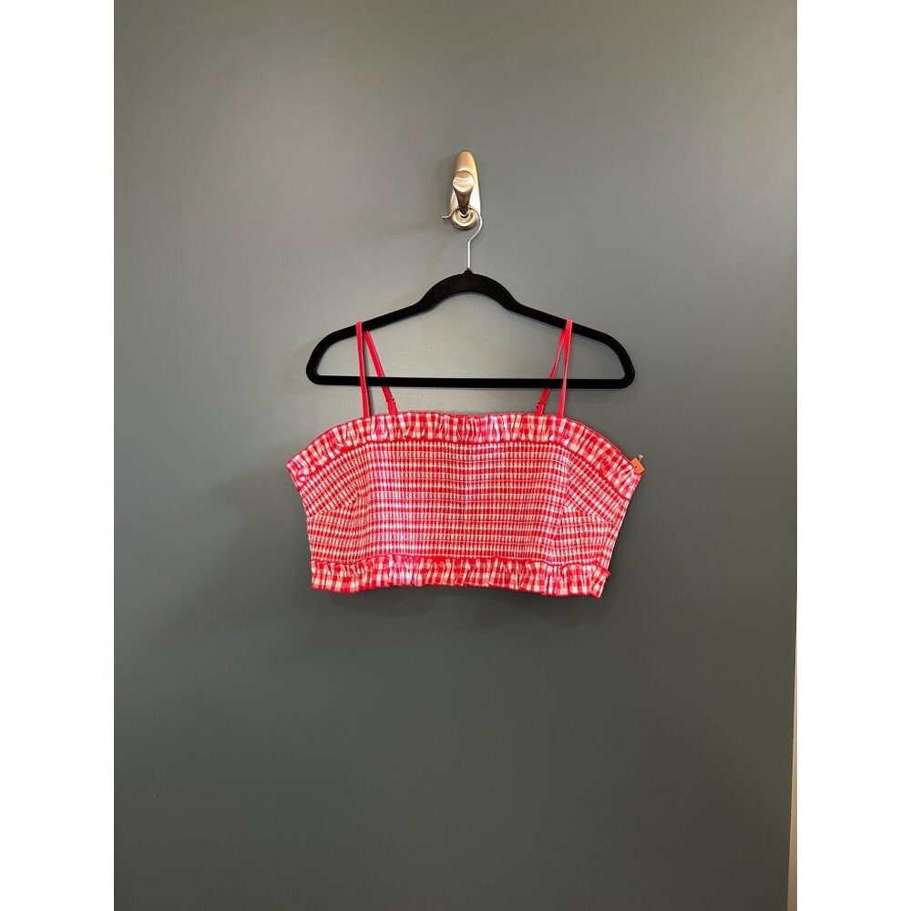 NWT Women's Gingham Woven Bandeau Bralette - Colsie Red 2X